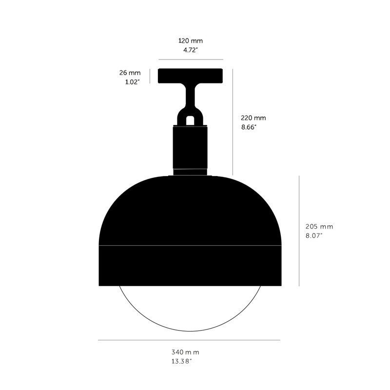 Semi Flush Mount, 8.07" H x 13.38" W x 13.38" D, Steel/Opal