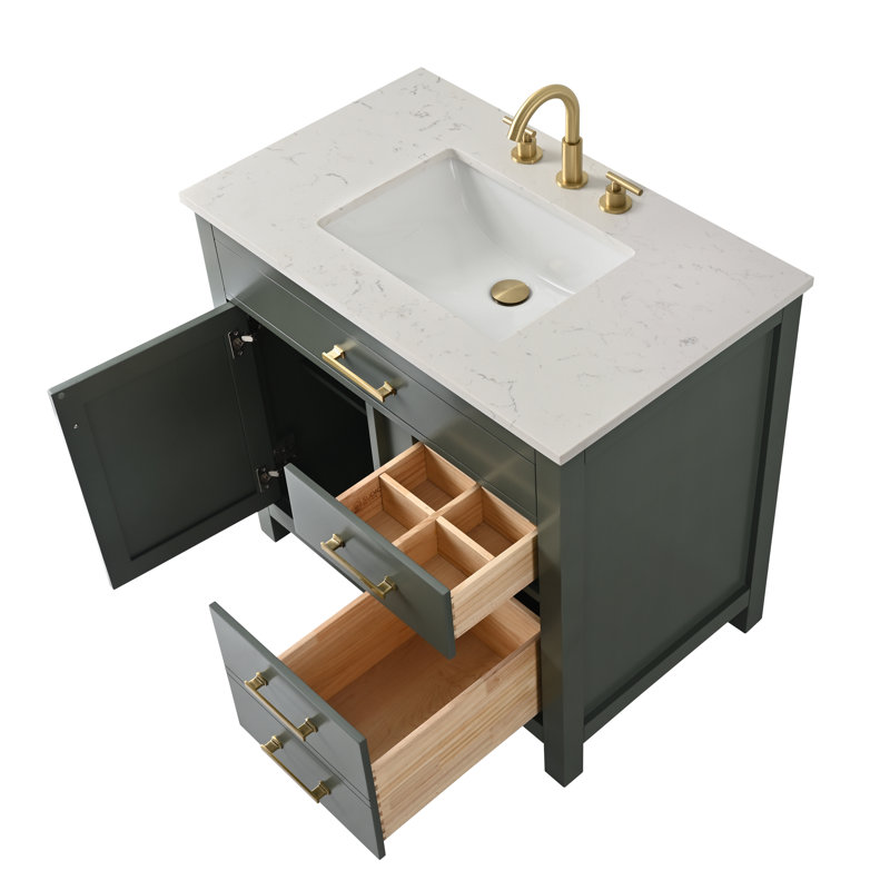 Trevor 36" W Single Vanity, Vintage Green/Brushed Gold