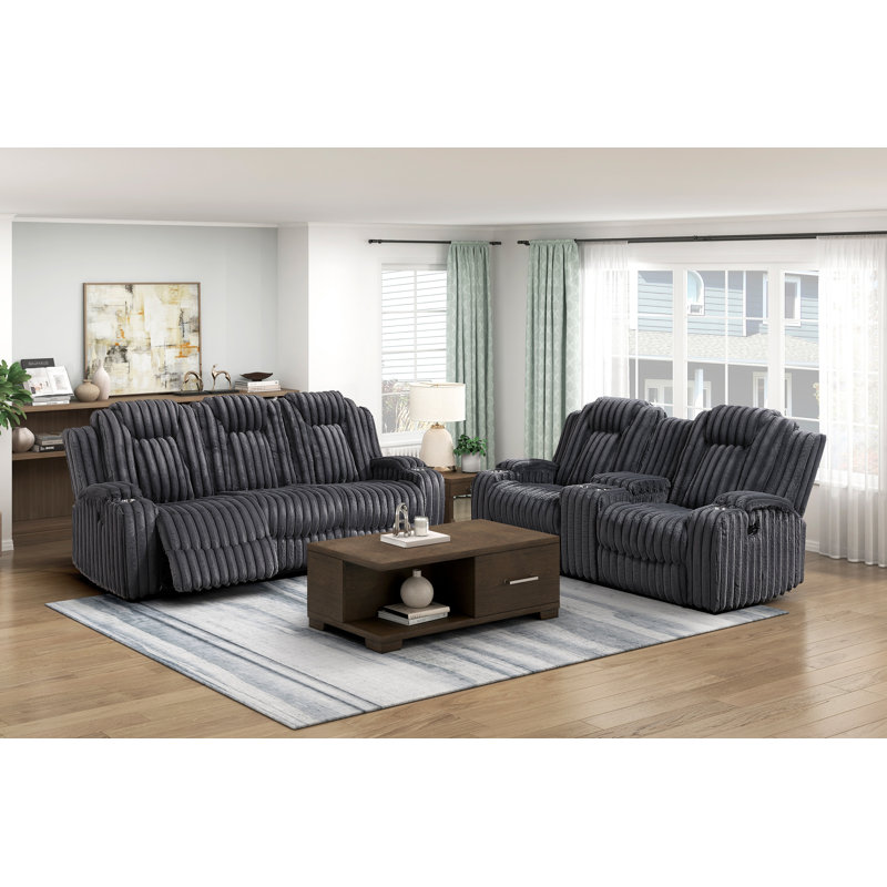 Ensemble de canapés inclinables gris foncé et ultra confortables 2 pièces