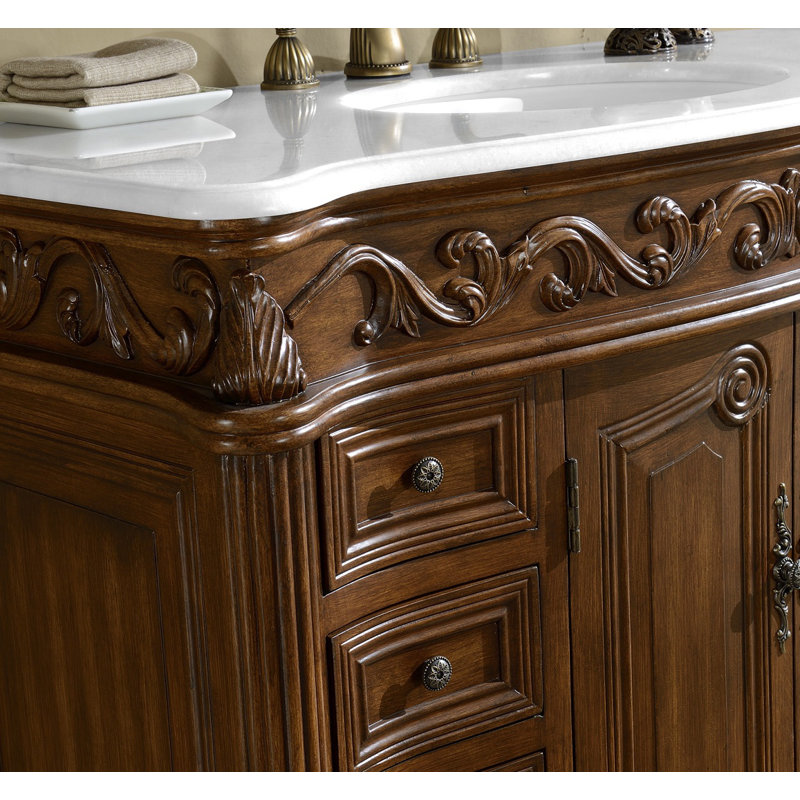 42'' Single Bathroom Vanity with Top, Teak, Pure White