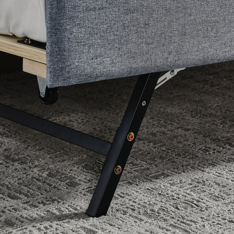 Upholstery Daybed With Erectable Trundle And USB Charging Design, Linen, Grey
