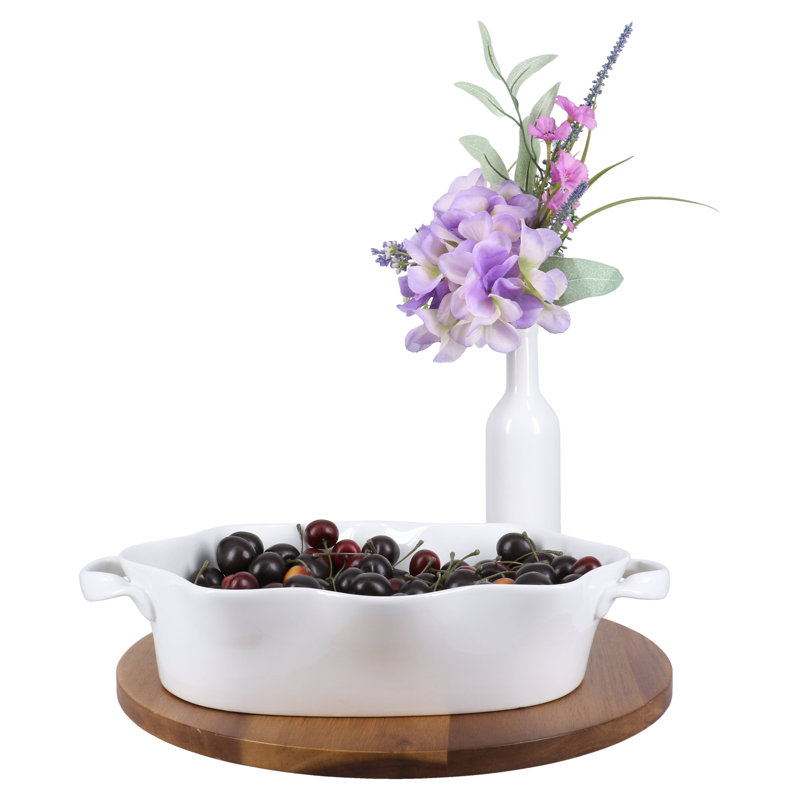 White Ceramic Wavy Oval Baker, 14.5 Inches
