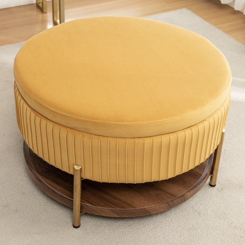 Charyn Upholstered Round Storage Ottoman, Yellow