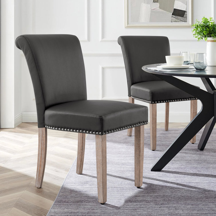 Seita Nailed Trim Faux Leather Waterproof Upholstered Parsons Dining Chairs
