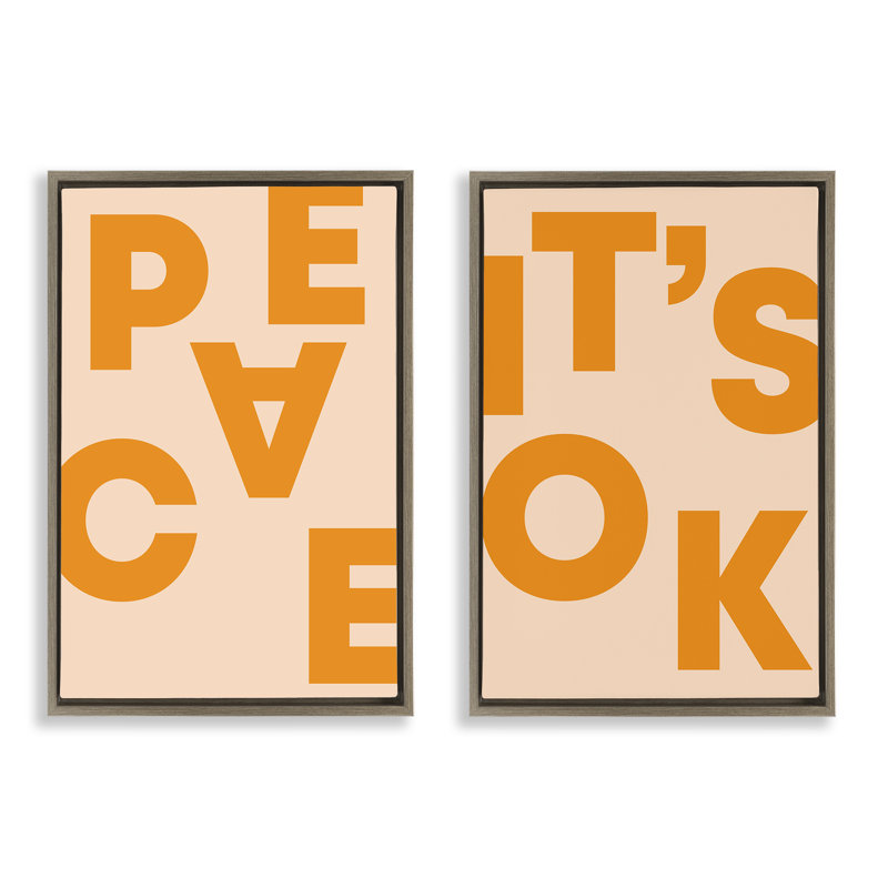 Ensemble de 2 toiles flottantes encadrées Peace It's Ok, Cadre flottant orme Montalcino, H 31 po x l 21 po