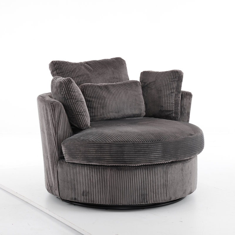 41"W Crescent Upholstered Velvet Swivel Accent Chair, Gray