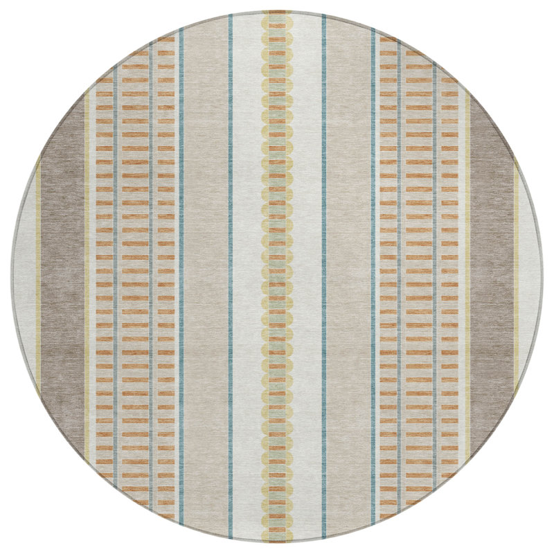 Machine Washable Indoor/Outdoor Chantille ACN2681 Stripes Rug, Ivory, 8' Round