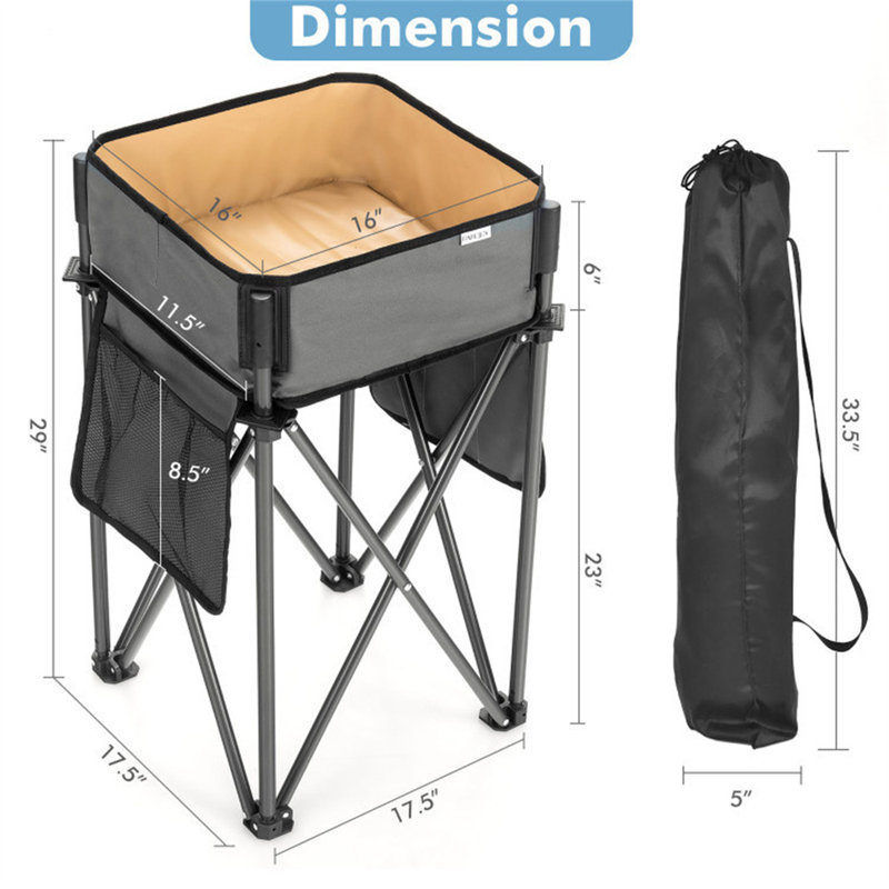 Table pliante carrée 17,5 po, Noir
