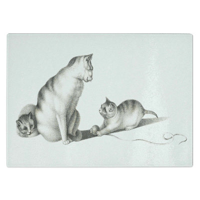 Tempered Glass Cat Playing with Kittens Chopping Board