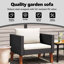 Canapé de patio simple vidaXL, structure en poly rotin et acier thermolaqué, résistant aux intempéries, coussins inclus, mobilier d'extérieur modulaire léger, facile à nettoyer, noir avec coussins blanc crème-1353201832-1353201833