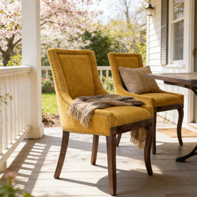 Farmhouse Upholstered Side Chairs Set of 2, Vintage Solid Wood Kitchen Dining Chairs with Nailhead Trim & High Back Support, 350lbs Weight Capacity