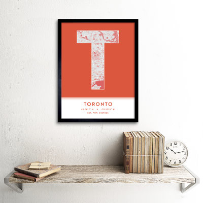 Toronto City Map Toronto Orange by Wee Blue Coo - Single Picture Frame Typography