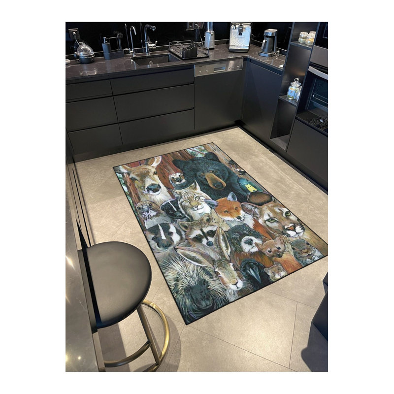Tapis décoratif à motif d'ours et de girafe lavable à la machine, Sous-tapis rond 3 pi 3 po inclus