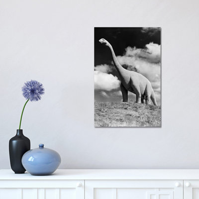 1950s Life-Size Statue Of Extinct Long Neck Gigantic Brontosaurus by Vintage Images - Wrapped Canvas Print