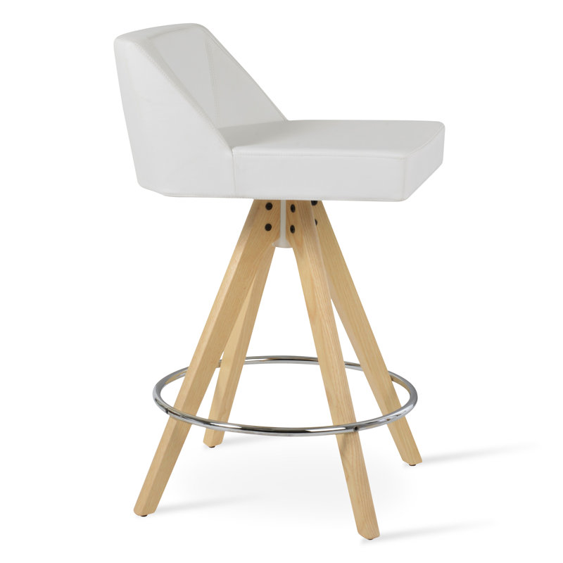 Tabouret pivotant en bois Prisma, Tabouret de bar (siège d'une hauteur de 30,5 po), Blanc, Noyer