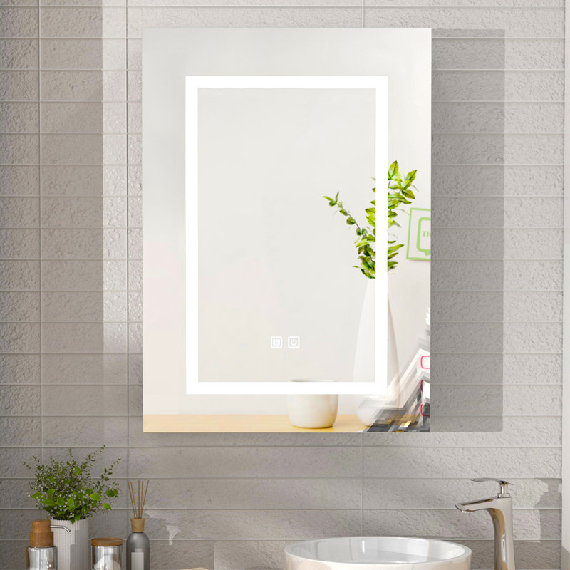 Ayushma Bathroom Mirror Cabinet with LED Lights, 3-Tier Storage Shelves, 70cm H x 50cm W x 13cm D