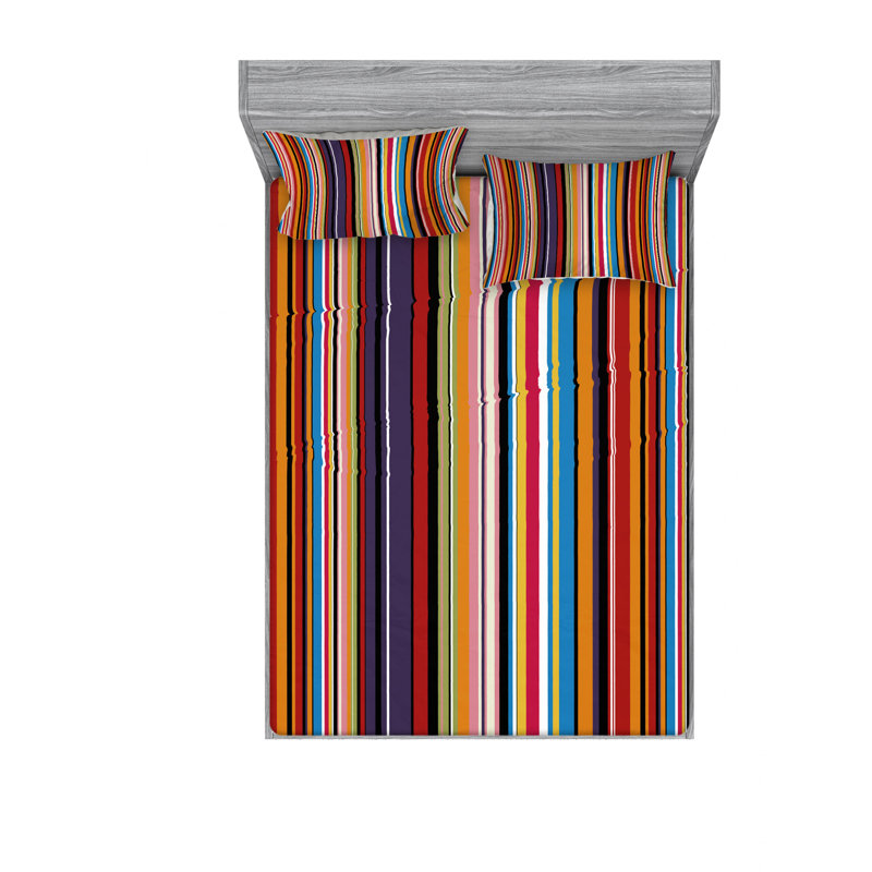 Microfiber Striped Sheet Set, Queen Sheet Set with Fitted Sheet, Purple/Red/Black Striped