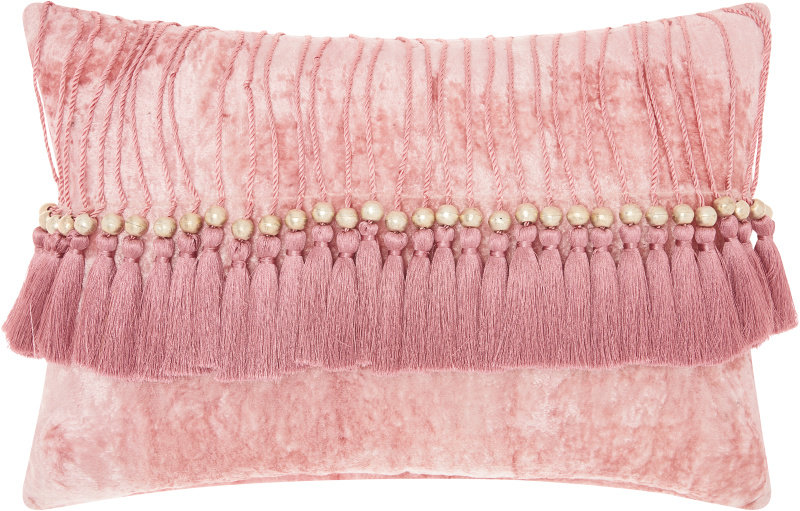 Tassels Velvet Reversible Throw Pillow, Rose