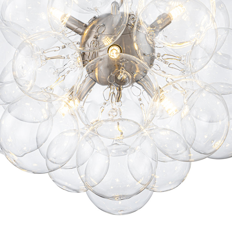 Lustre sphérique en verre sphérique 6 lumières Sputnik Design, Nickel