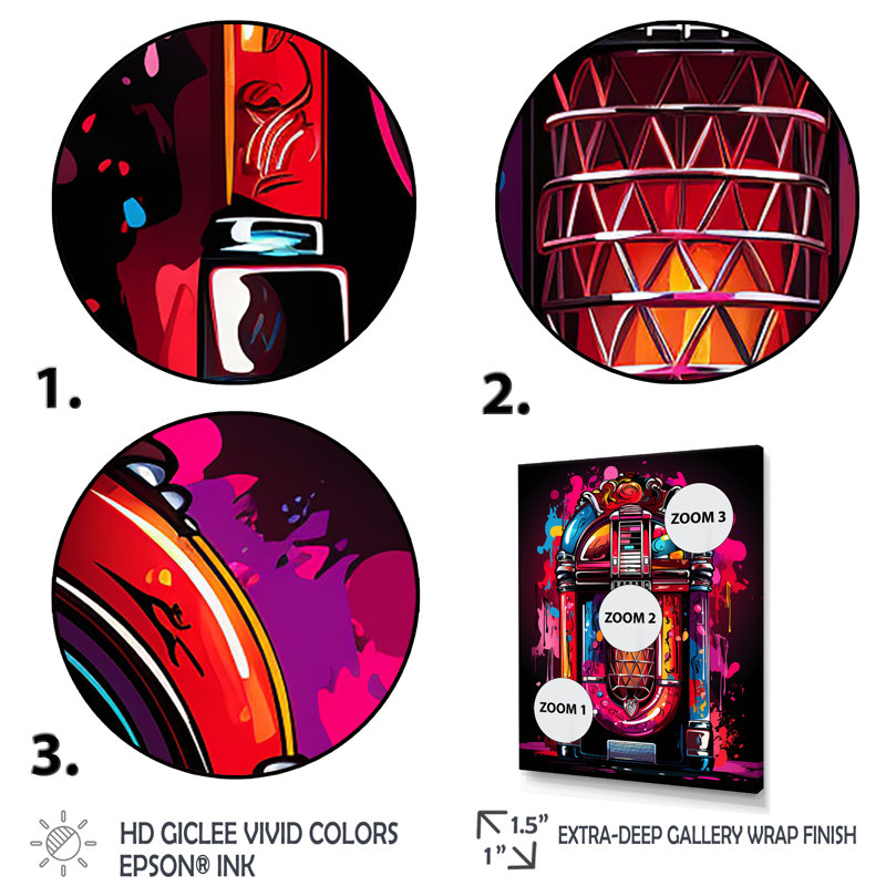 Rock N Roll Jukebox Fever II - Jukeboxes, art mural, Cadre flottant noir, H 32 po x l 16 po x P 1 po