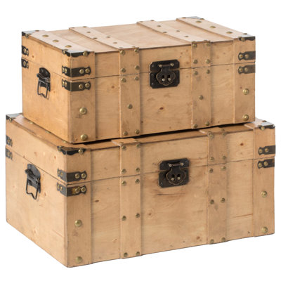 Coffre en bois naturel avec poignées Kimbolton, ensemble de 2