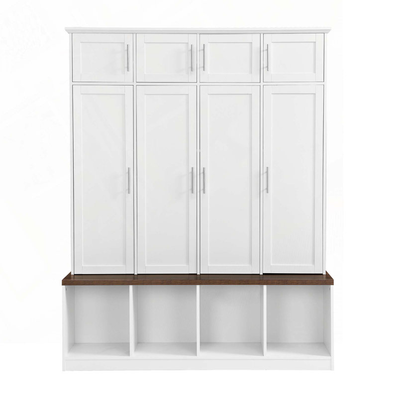 Arbre d'entrée Pastorino de 59,11 po de largeur avec banc et rangement pour chaussures, armoire d'entrée avec compartiments ouverts pour le salon, couloir