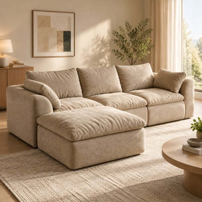 Upholstered 95.57 " Linen Sofa & Chaise