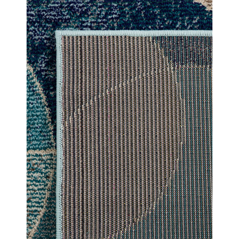 Tapis bleu marine / beige / vert à pois Dews, Rectangle 5 pi 1 po x 8 pi