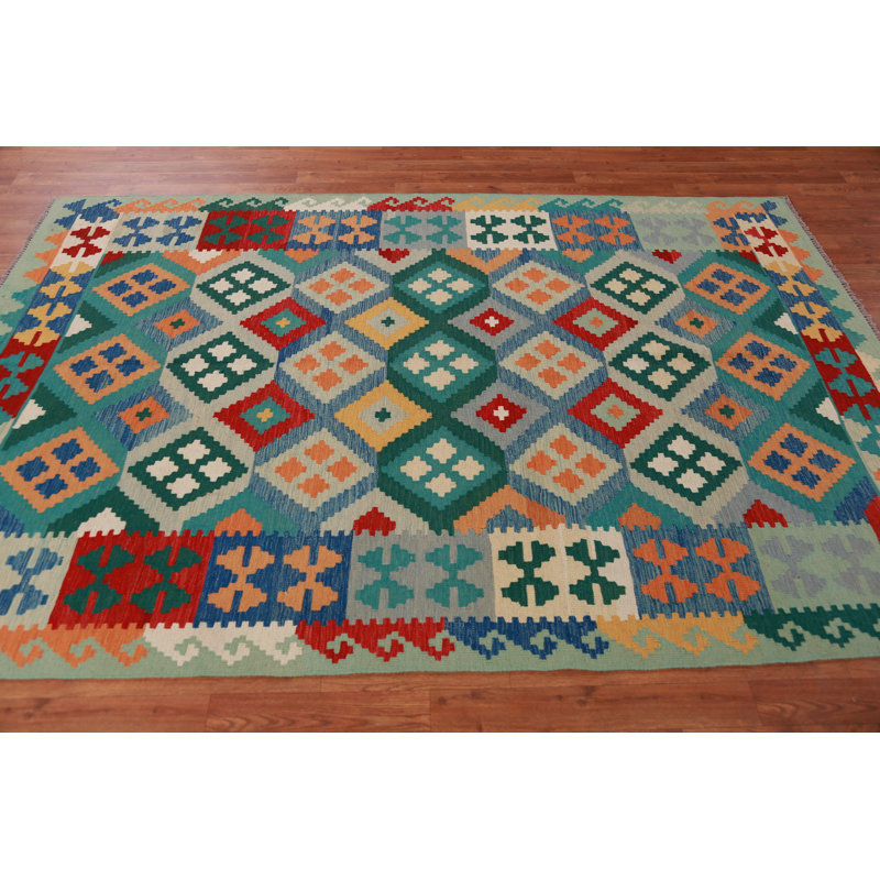 Tapis oriental kilim en laine à tissage plat 6 x 8