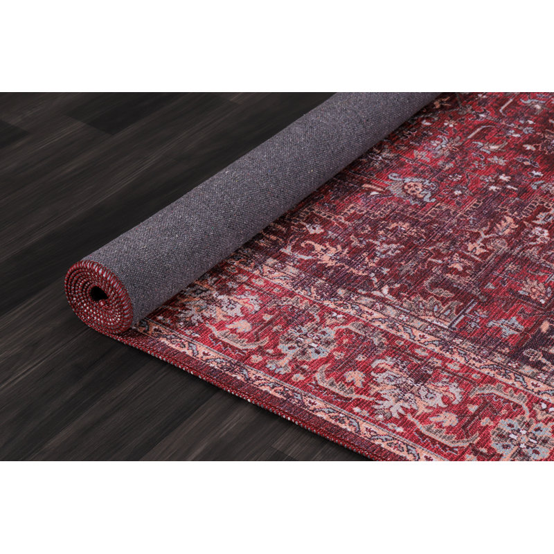 Netline Home Terrace Patina Crimson Red Vintage Washable Rug, 160 cm round