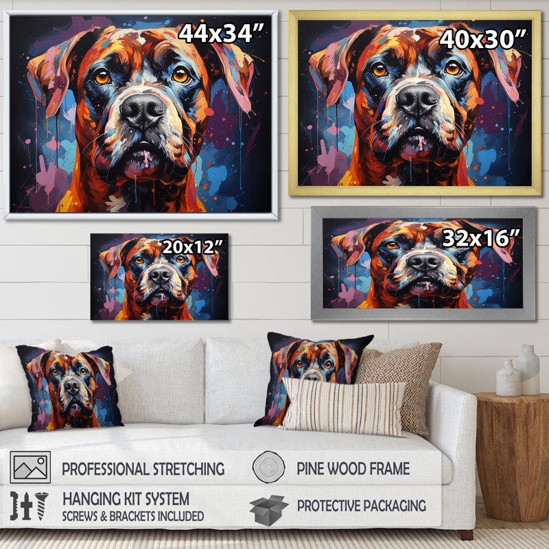 Boxer Boldness III sur toile, Cadre flottant noir, H 24 po x l 32 po x P 1 po