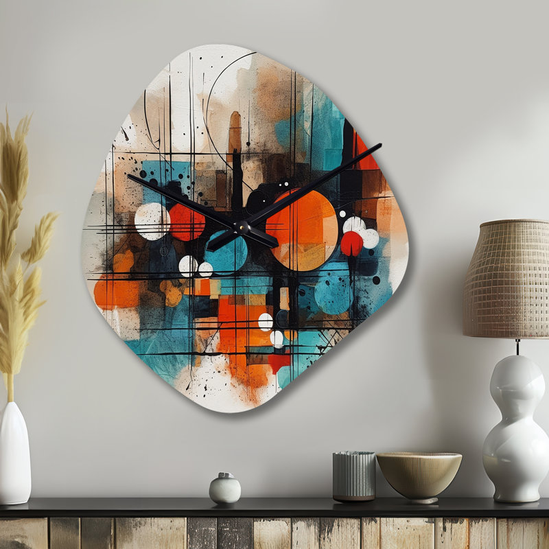 Horloge murale orange abstraite géométrique Explorations III - forme nébuleuse, Petit