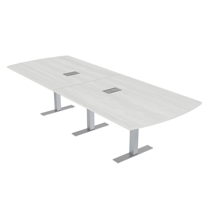 Table de conférence arc rectangulaire avec alimentation et données, Cyprès blanc, L 120 po x l 48 po, Argent argent