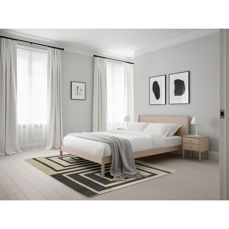 Tapis contemporain noir / beige, Rectangle 5 pi x 7 pi