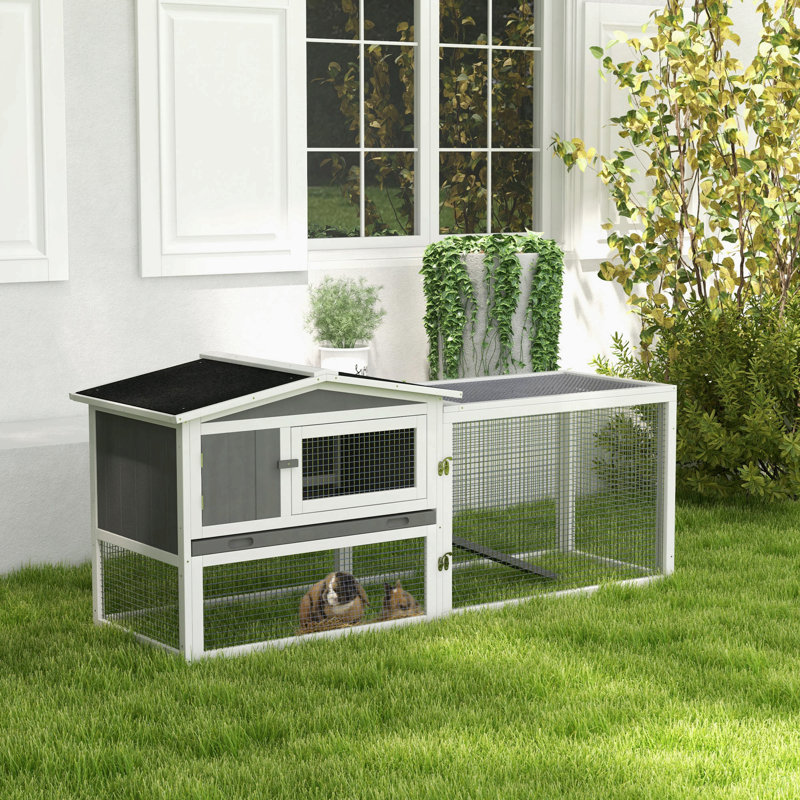 Cage à lapin 2 étages Pawhut Rabbit Hutch, Gris clair