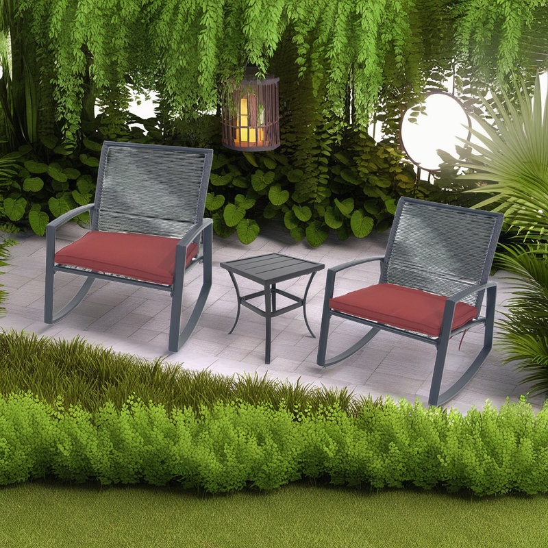 Ensemble berçant d'extérieur 3 pièces avec table, structure en fer résistant aux intempéries, ensemble bistro de patio compact