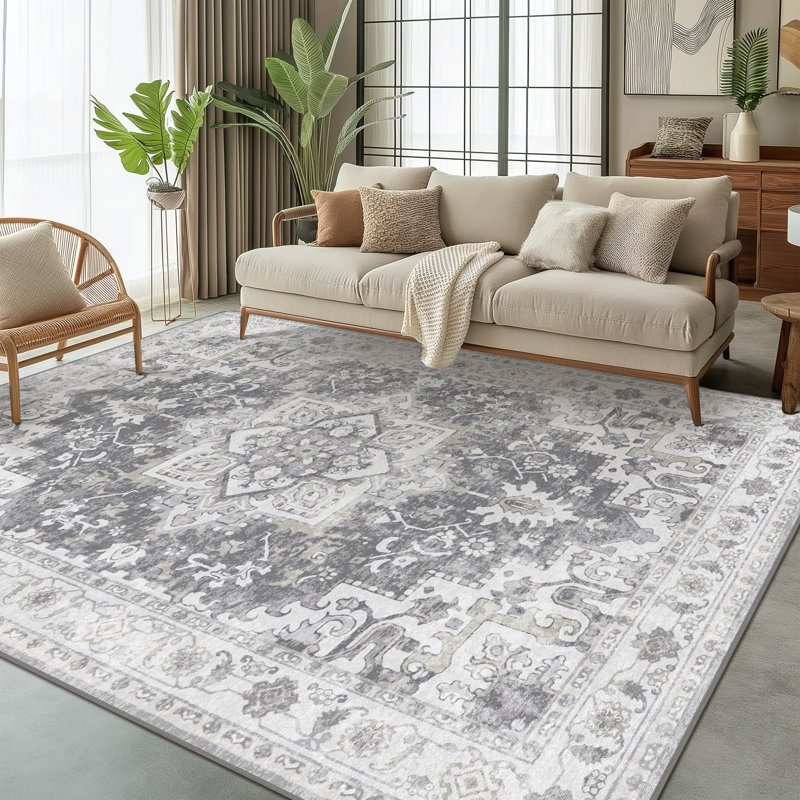 Nathalya Gray Performance Machine Washable Non Slip Area Rugs, Rectangle 8' x 10'