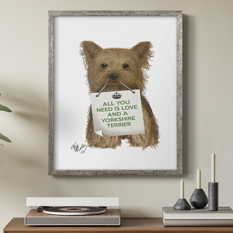 «Love and Yorkshire Terrier», reproduction encadrée - bois massif, H 15 po x l 12 po