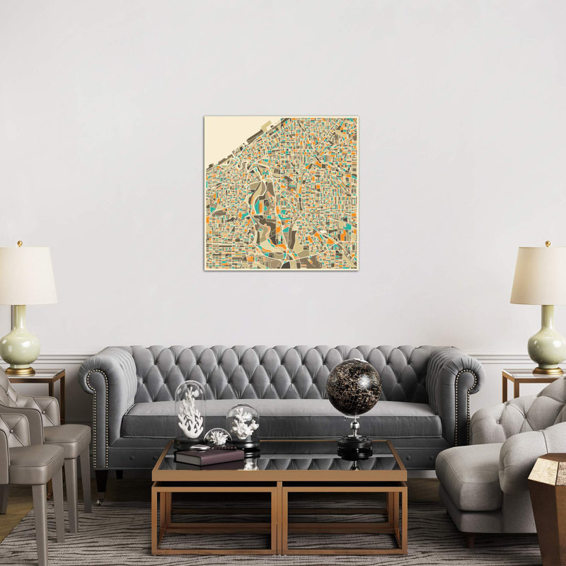 Abstract City Map Of Cleveland by Jazzberry Blue - No Frame Print on Canvas, 66.04 cm H x 66.04 cm W x 3.175 cm D