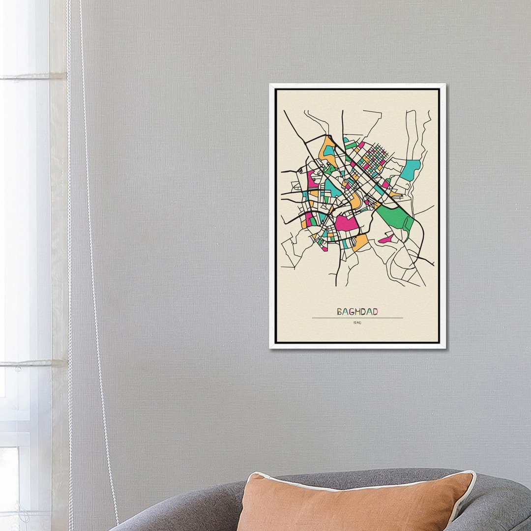 Baghdad, Iraq Map by Ayse Deniz Akerman - Print on Canvas