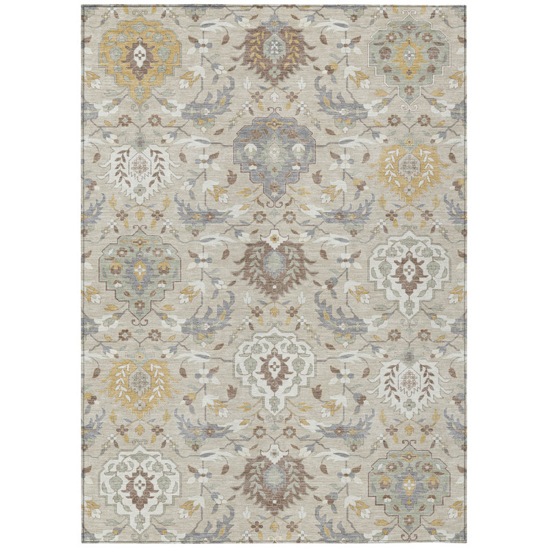 Ilyara Beige Washable Indoor-Outdoor Rug - , 10' x 14'