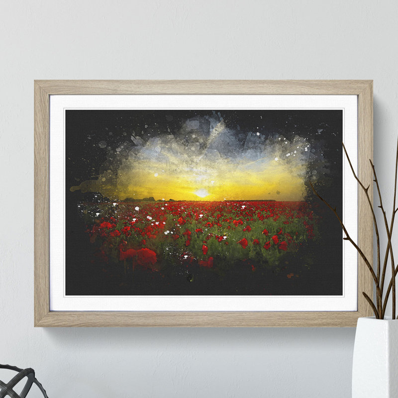 Field of Poppies Vol.3 - Picture Frame Graphic Art, Oak Framed, 36cm H x 48cm W x 2cm D