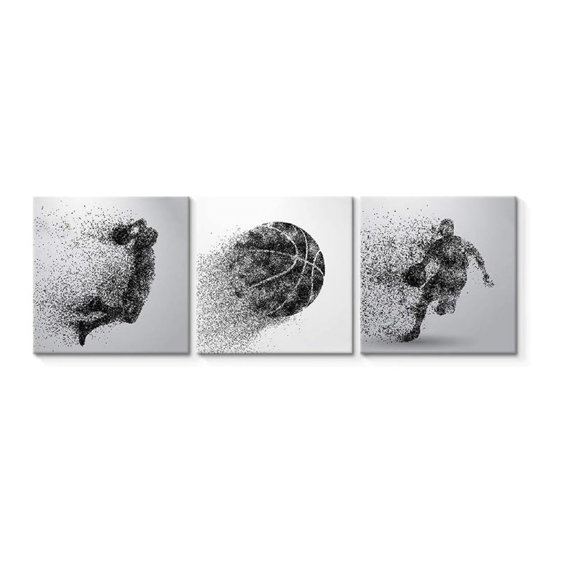 12 x 12 pouces, art de la toile de basketball, 3 pièces, noir