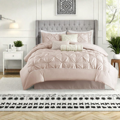 Luxurious Blush 7-piece Bedding Sets, Polyester Comforter For Elegant Bedrooms