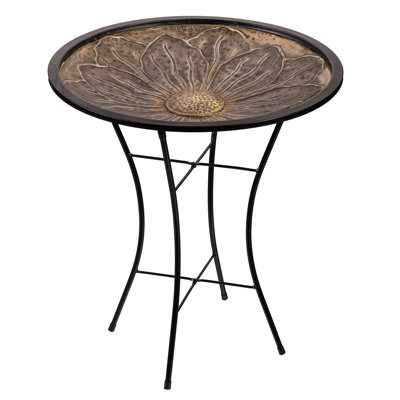 Flower Glass Birdbath with Metal Stand