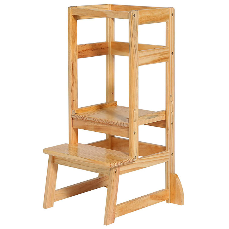 Natural Wooden Adjustable Height 2-Step Learning Stool