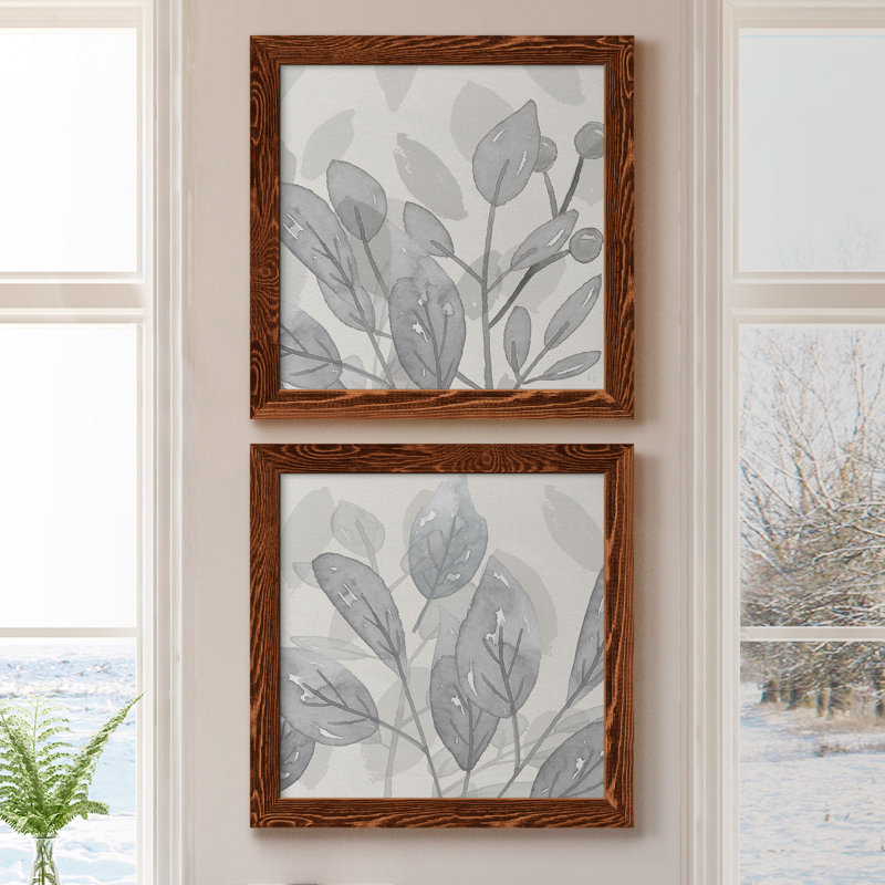 Shadow Leaves I - ensemble de 2 peintures sur toile encadrées, H 17 po x l 34 po x P 1,5 po, Cadre en érable