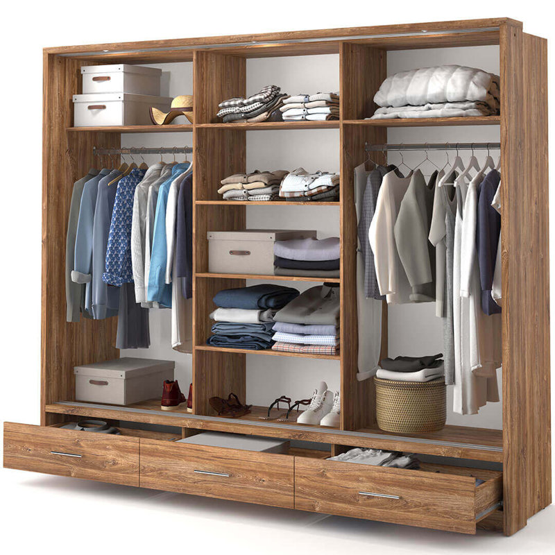 Deming 3 Door Wardrobe, Oak Sterling