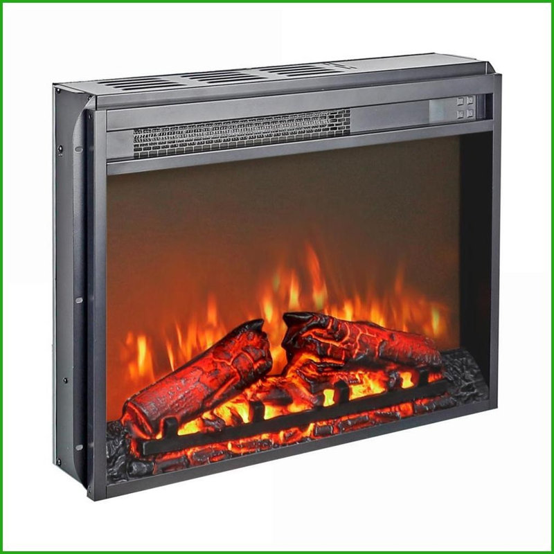 Electric Fireplace Insert, 23-Inch Thin Heater with Realistic Flame &amp; Log Set, Remote, Timer | Tempered Glass+Sheet Metal+Plastic | Antique Black