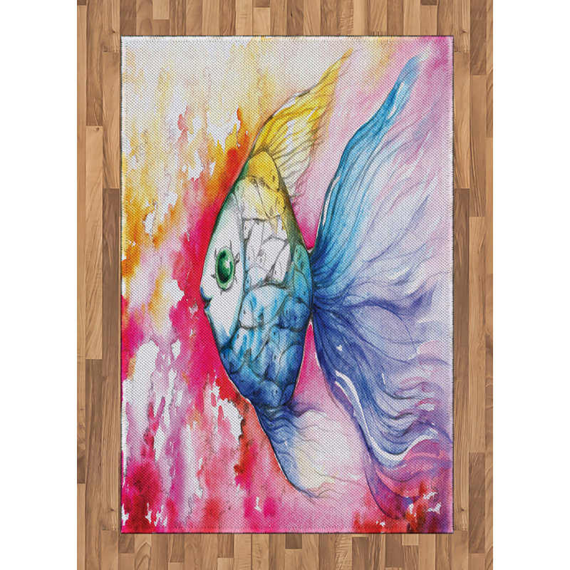 Fish High Density Long Fiber Poly Threads Decorative Area Rug Carpet, Rectangle 4' x 5'8"